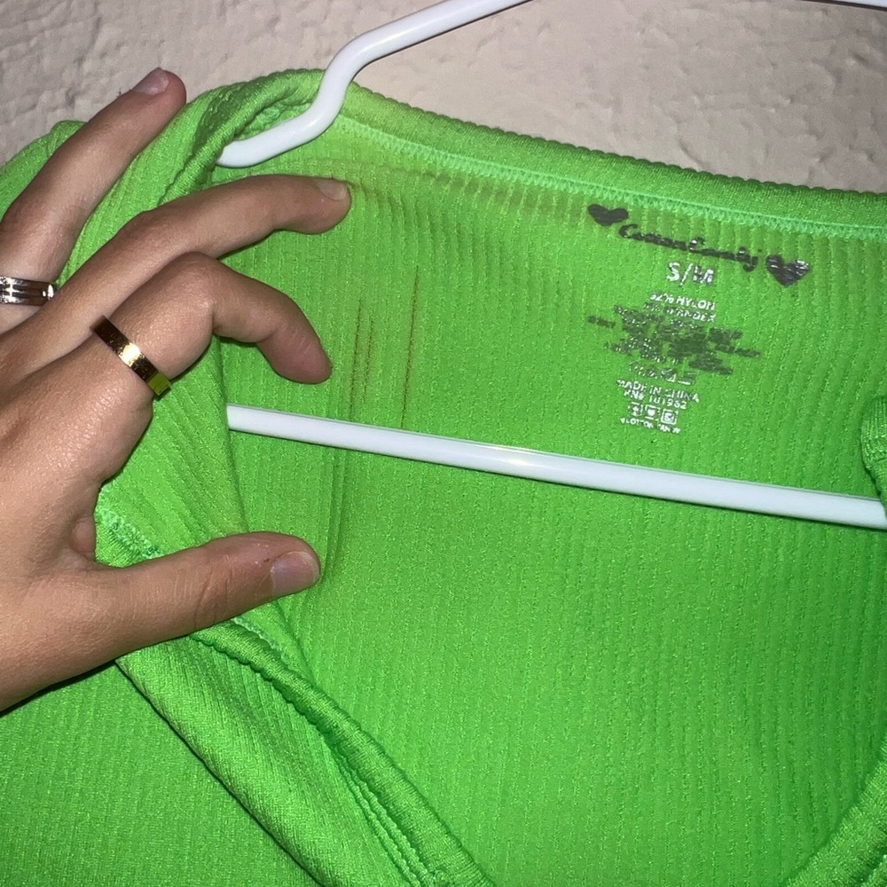 Bright Green Neon Ribbed Knit Top - Picture 4 of 6